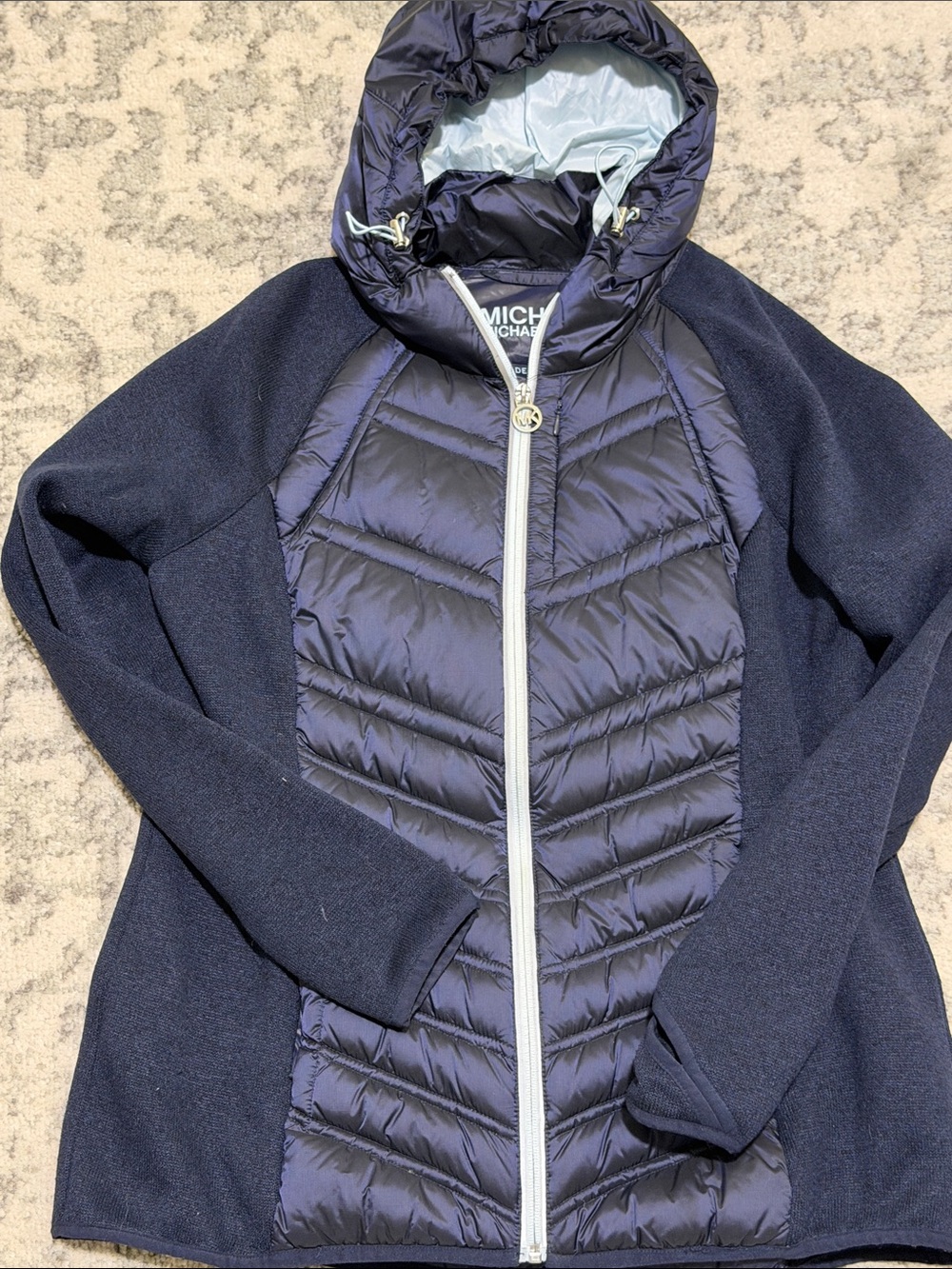 Michael Kors Navy Hybrid Quilted Hooded Jacket - Picture 2 of 3